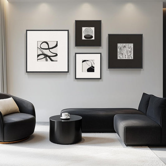 Skiennix 3D Textured Black and White Abstract Wall Art - 4 Piece Modern Paintings for Home Decor