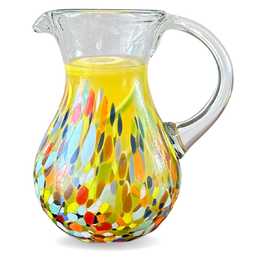 AGAVE'S GLASSWARE Glass Pitcher (84 oz) | Confetti Carmen Water Pitcher | Mexican Glassware | Pitchers for Drinks | Tea Picher Juice Pitcher (Pera Design Confetti Carmen 84 oz)