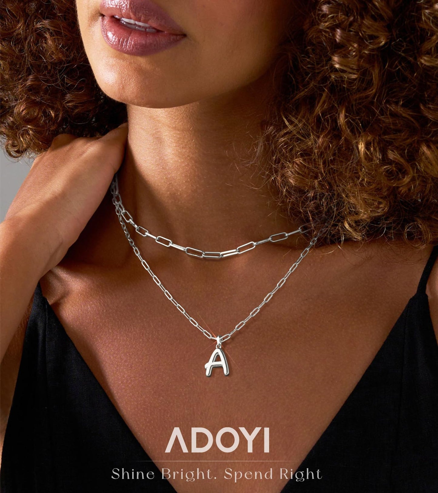 adoyi Silver Initial Necklace for Women 14k Gold Plated Layered Bubble Letter Necklaces Trendy Jewelry Chain Name L Pendant Necklace Stack Birthday Valentines Gifts