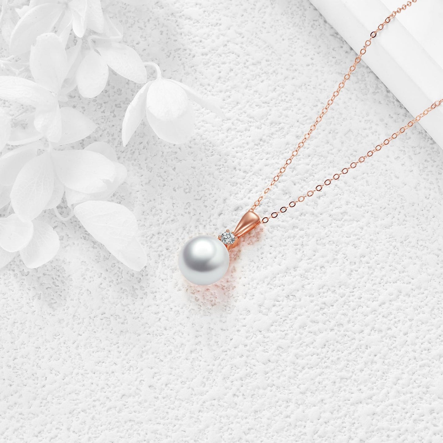 14K Gold Pearl Pendant Necklace for Women (Freshwater Cultured Pearl), Real Gold Present Jewelry Gifts for Wife Girlfriend Mother Mom, 16"-18" (2-rose gold)