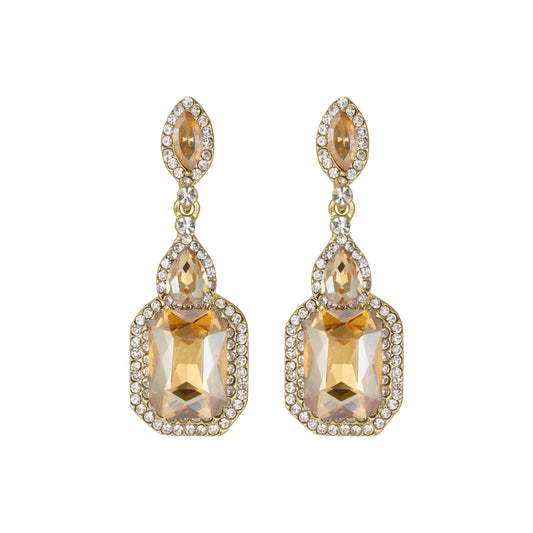 BriLove Wedding Statement Big Earrings for Women Emerald Cut Crystal Infinity Figure 8 Chandelier Large Long Earring Champagne
