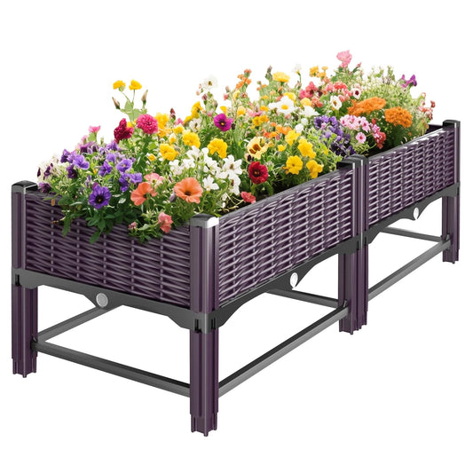 Klippehop Raised Garden Bed with Reinforcement Rods Elevated Planter Boxes for Outdoor Plants with Drainage Holes for Flowers Vegetables Herbs Patio Backyard Deck Balcony,Purple