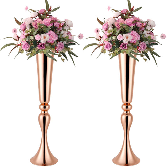 Gold Vase for Wedding Centerpiece, 2Pcs Metal Trumpet Vase 22" Tall Flower Stand for Wedding Table Centerpiece Decoration Floral Arrangement for Reception Bridal Party Decor