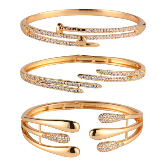 3 Pack 18K Gold Plated Bangles Bracelet Set for Women, Dainty Vintage Trendy Fashion Jewelry, Ideal Gift for Birthday Christmas Valentine's Day Mother's Day for Girlfriend Wife Mom Sister