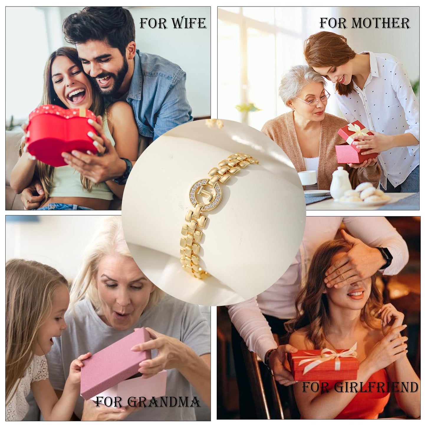 WEDDINEN Initial Bracelet - 14K Gold Plated Letter Bracelet Thick Bangle Wrist Jewelry for Women - Initial S Charm Chain