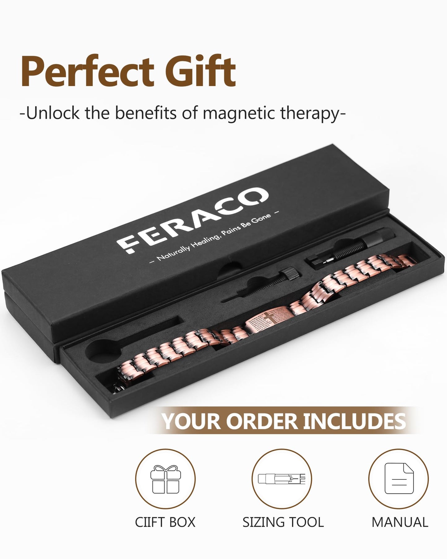Feraco Copper Cross Bracelet for Men,Magnetic Therapy Bracelets with 46 Magnets(Copper)