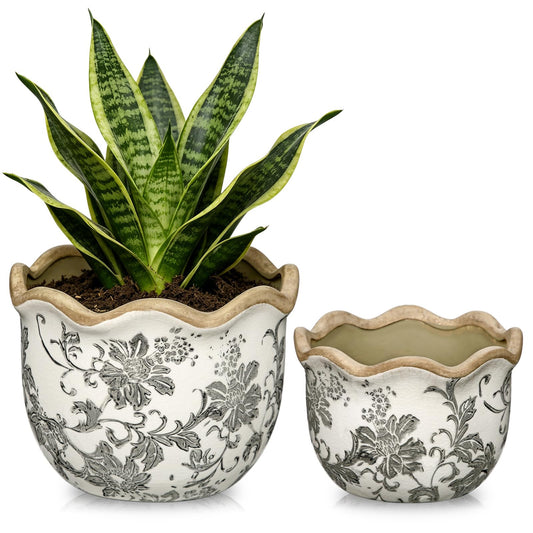 Hollyone 2 Pack Ceramic Planter Vintage Ceramic Pot 5.5 + 6.6inch Decorative Flower Plant Pot with Drainage Hole Crackle Glaze for ndoor Outdoor Tuscan Decor Home Living Room Garden Decor Blue Flower