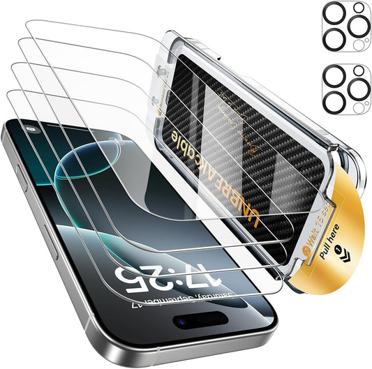 16 4+2 Pack [9H+ UNBREAKcable for iPhone Pro Screen Protector Military-Grade Shatterproof] [Effortless Bubble-Free
