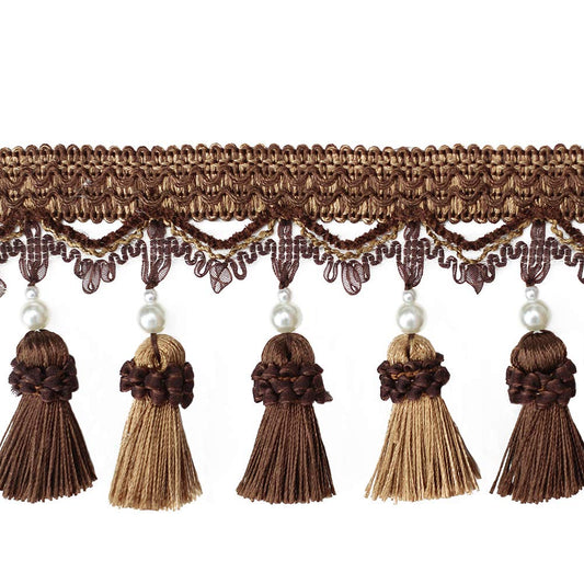 BEL AVENIR Tassel Fringe Trim 6.5 Yard x 3.15 Inches Luxury Beaded Tassel Fringing Trimmings (Dark Coffee)