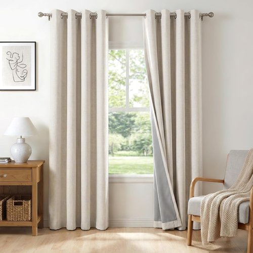 100% Blackout Shield Blackout Curtains - Thermal Insulated Room Darkening Drapes, Beige, 50" W x 84" L, 2 Panels