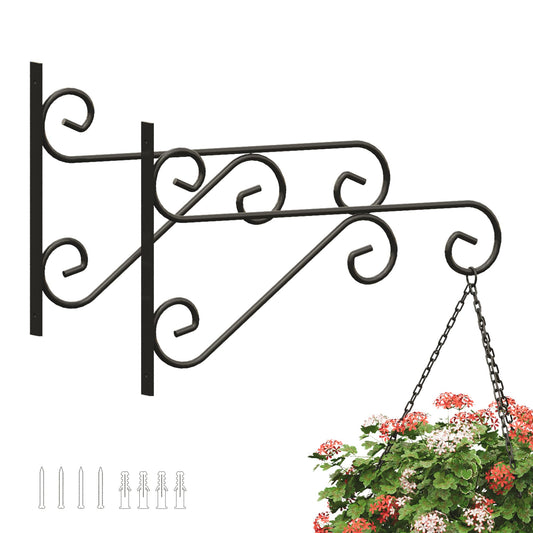 PROWORX 2 Pack 16 Inch Plant Hangers Outdoor Bracket, Indoor Wall Mount Metal Heavy Duty Rust-Resistant Bird Feeder Plant Hooks for Hanging Planters, Flower Baskets, Black