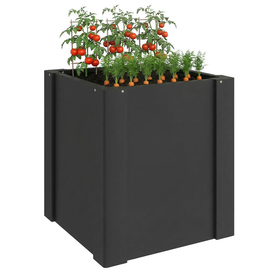 Outsunny Galvanized Tall Outdoor Planter, Metal Square Large Planter Box for Outdoor Plants with Gloves and Open Bottom for Vegetables, Flowers, Herbs, 1.4 x 1.4 x 1.5 ft, Black