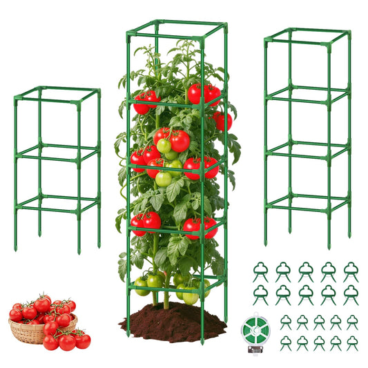 Square Tomato Cages Heavy Duty 3 Pack, Up to 59.6 Inches Tall Adjustable Tomato Trellis Cage for Garden, Plant Support for Vegetables Climbing Plants, Pots Raised Garden Bed Outdoor