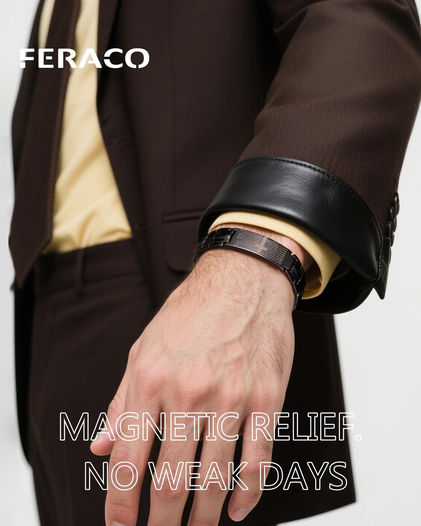 Feraco Copper Cross Bracelet for Men,99.99% Pure Copper Magnetic Therapy Bracelets with 46 Magnets（Black）