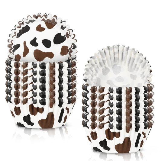 Whaline 300Pcs Cow Print Paper Baking Cups Black Brown Cupcake Liners Highland Cow Spot Muffin Liner Farm Animal Cake Paper Cups Storage Container for Party DIY Craft, 2x1.2 Inch
