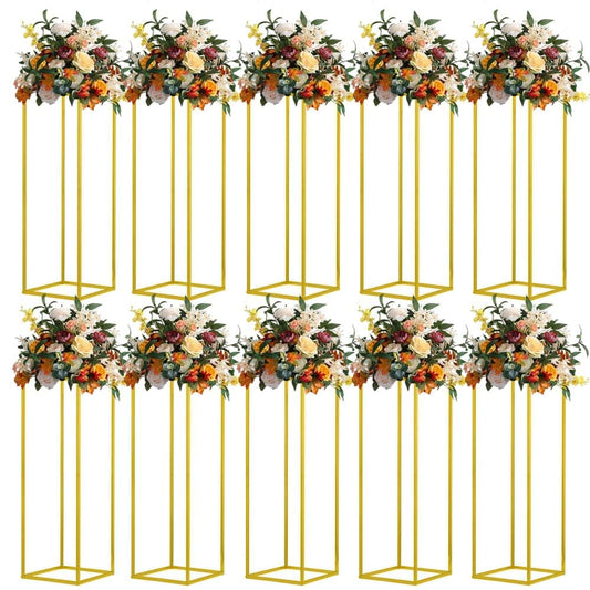 MEISHAONV 31.5inch 10pcs Gold Wedding Cenerpiece Flower vase, Metal Column Flower Stand, Tall Geometric Centerpieces Vase for Table, Party Wedding Decorations Flower Rack