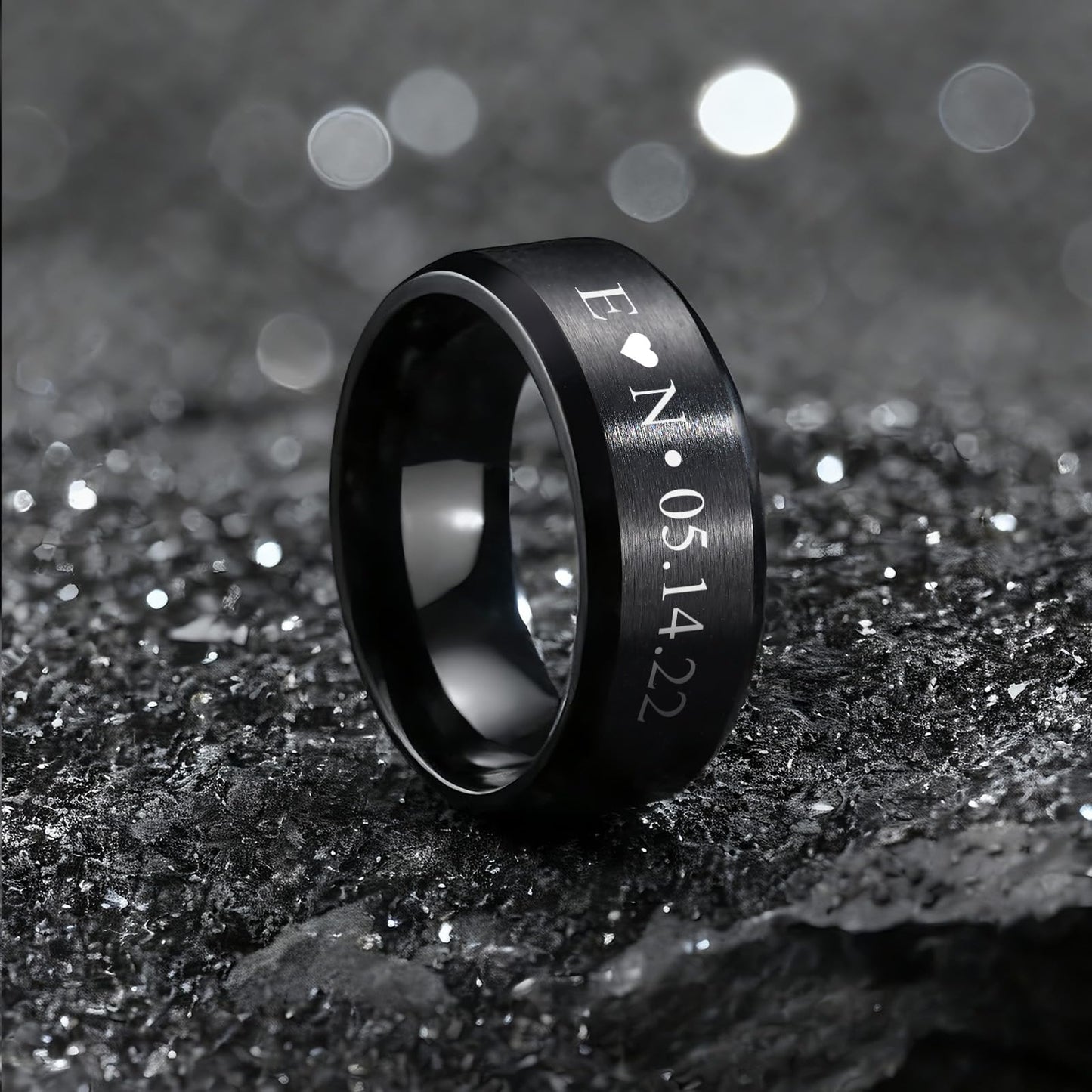 VNOX Customize Personalized Name Date 8MM Stainless Steel Simple Matte Brushed Finish Wedding Band Engagement Rings for Men Dad Husband,Size 10