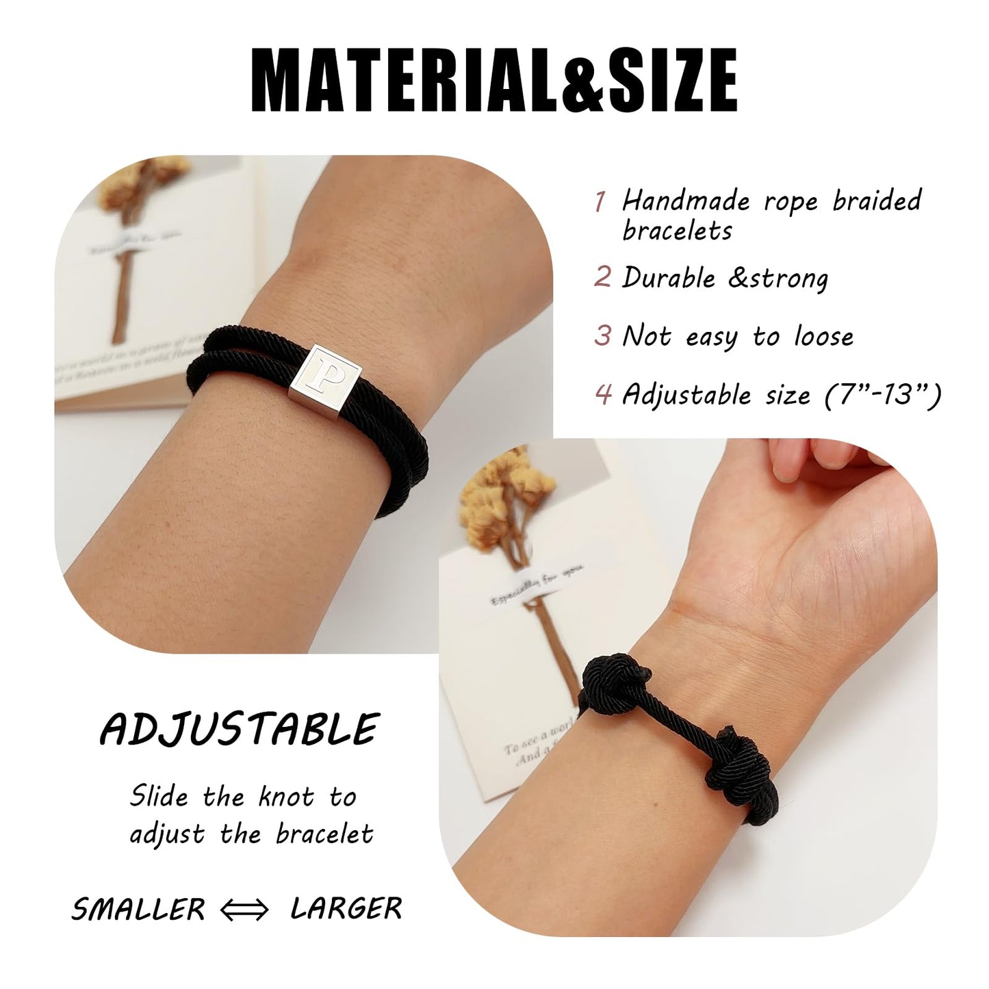 BHDJSHX Christmas Stocking Stuffers For Teenager,26 Letter Alphabet Bracelet (Letter R) - Adjustable Black Rope Initial Jewelry for Couples, Friends & families