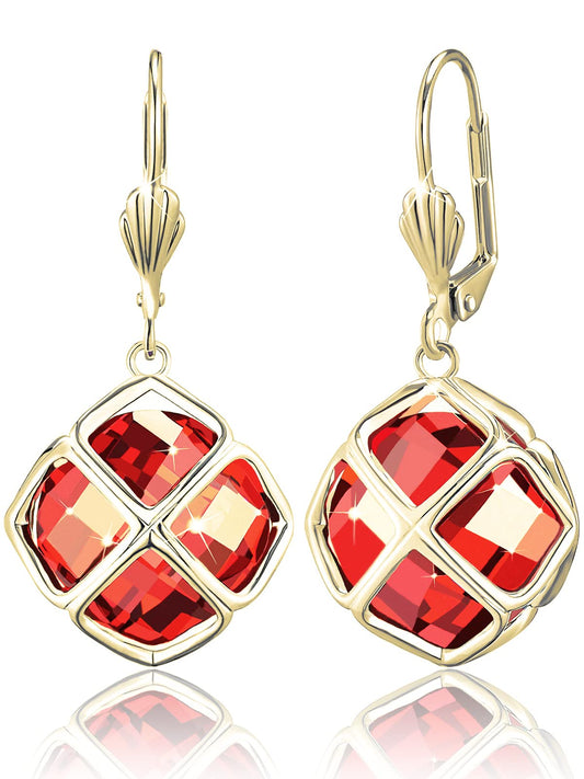 Big Red Crystal Dangle Earrings for Women (Jul-Ruby-14K Gold)