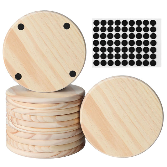 12 PCS 5 Inch Unfinished Wood Coasters, GOH DODD 4 Inch Wooden Blanks with Non-Slip Pads for Laser Engraving Wood Burning Staining Painting Decoupage Housewarming Gifts Wedding Crafts Education, Round