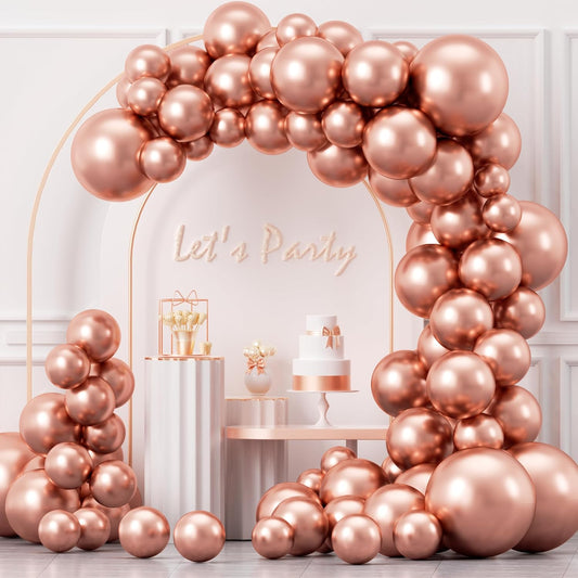 YAOWKY Rose Gold Balloons - 100PCS Latex Metallic Balloon Garland Arch Kit for Weddings & Parties | 18", 12", 10", 5" Sizes