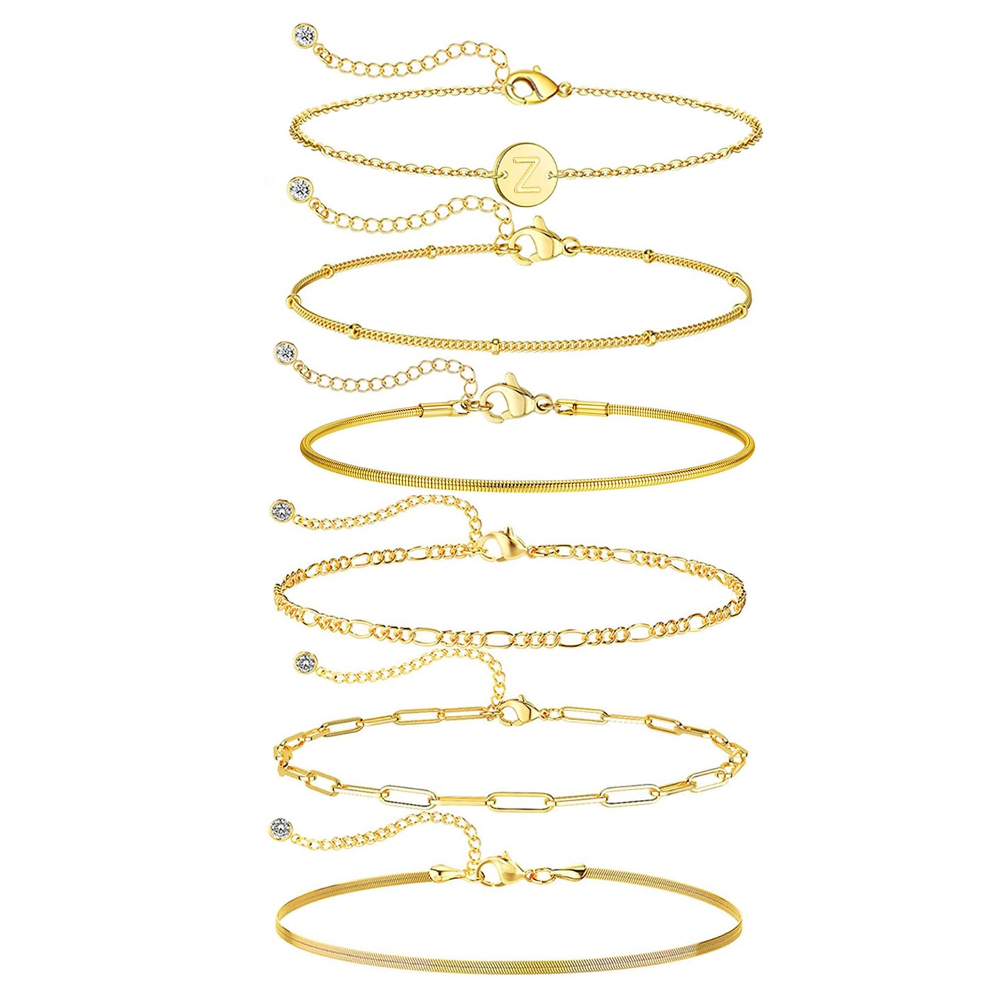 Lydow Bracelets for Women, Stack Jewelry Set Initial Z Chain Stackable Letter Teen Accessories Pulseras Para Mujer 6 Inch 6PCS
