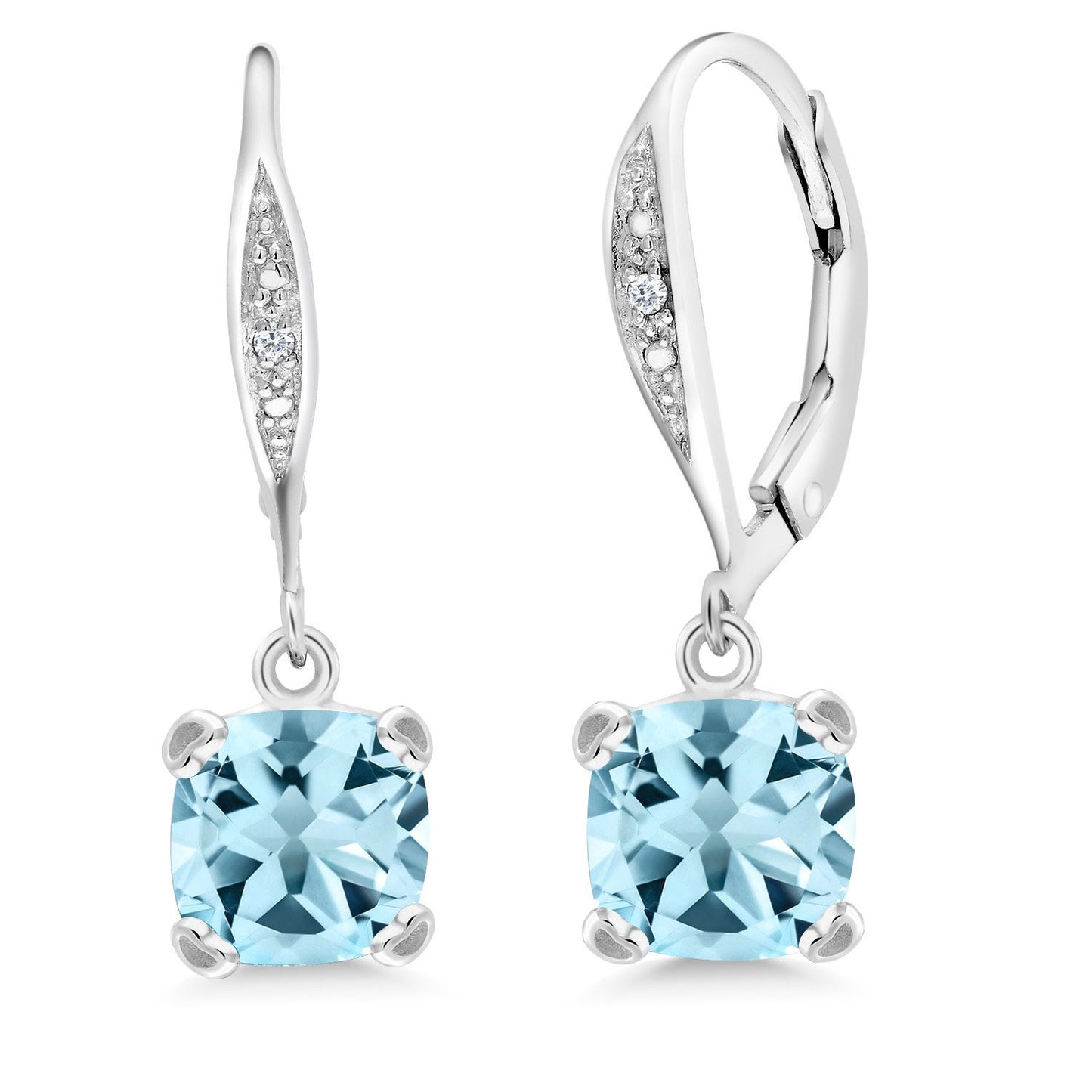 Gem Stone King Drop Dangle Earrings For Women | 7MM Cushion Cut Gemstone Birthstone and Diamond | 925 Sterling Silver | Jewelry Gift for Mom Wife Her | Sky Blue Topaz-November | Sterling Silver