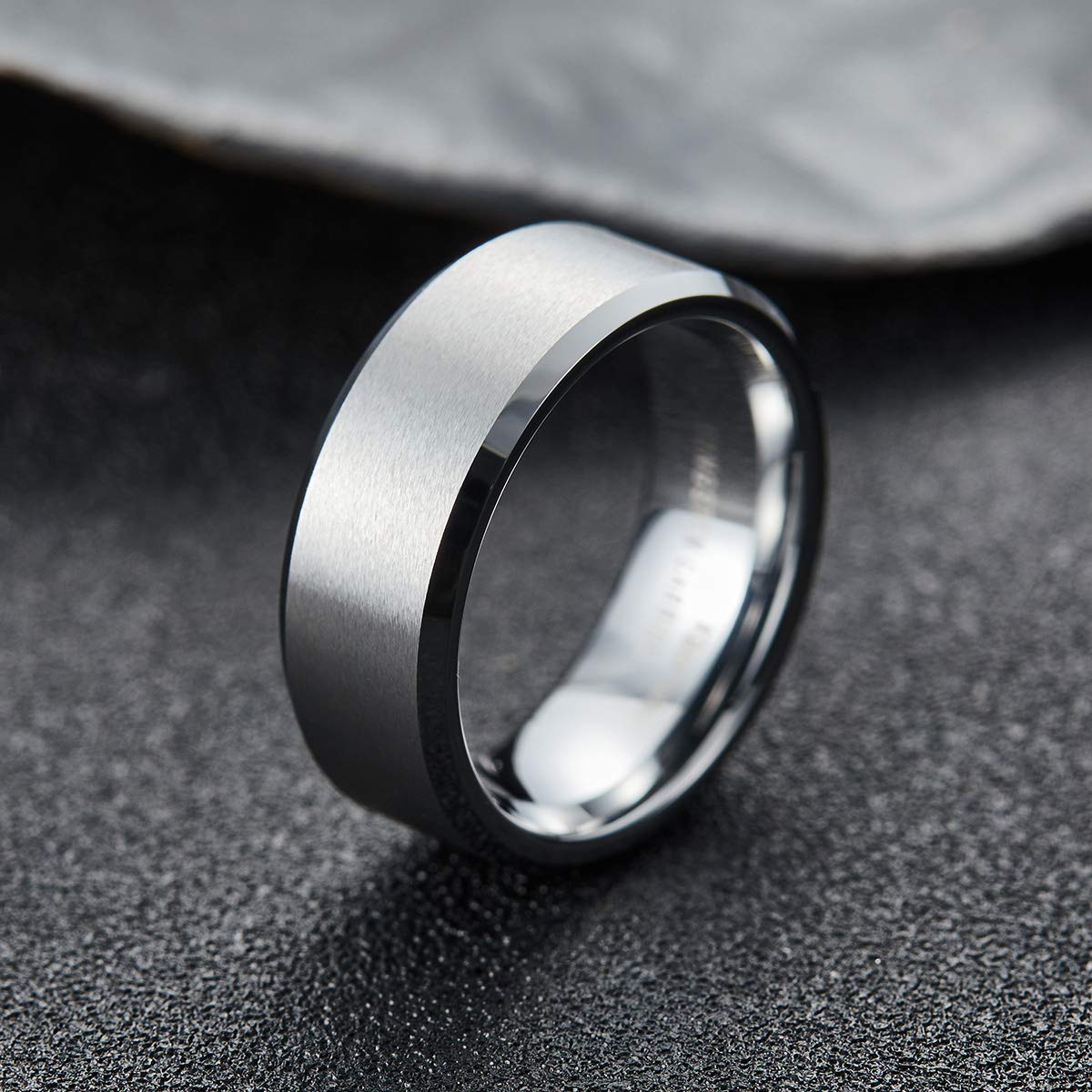 King Will Silver 9mm Men's Wedding Ring - Brushed Matte Finish, Beveled Polished Edge, Comfort Fit Size 14