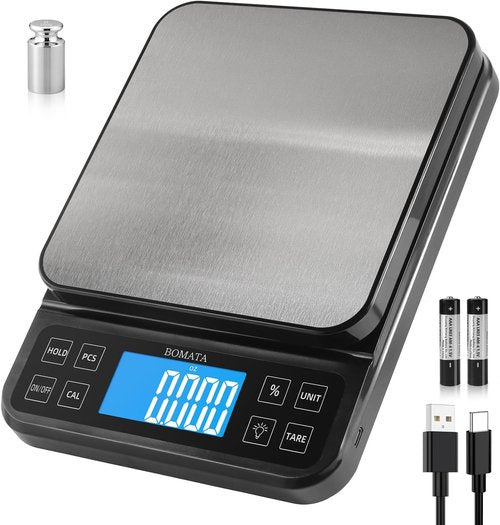 BOMATA High Precision Kitchen Scale - 5kg/11lb USB Rechargeable Bakery Scale with LCD Display