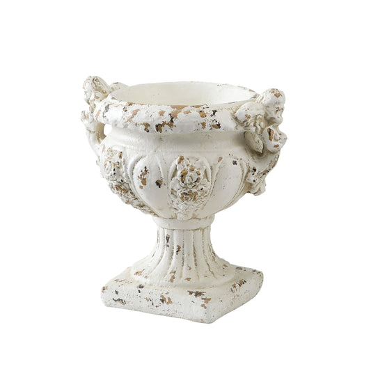 SOFE Vintage White Urn Planter 16 Inch Tall, Rustic Resin Flower Pot, French Classical Pedestal Planter, Plant Containers Front Porch Decor for Entryways, Walkways, Garden