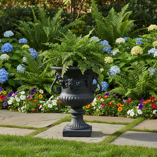 Merax 24 Inches Tall MGO Garden Urn Planter, Lightweight Concrete Decorative Outdoor Urn for Patio, Backyard & Garden, Antique Black