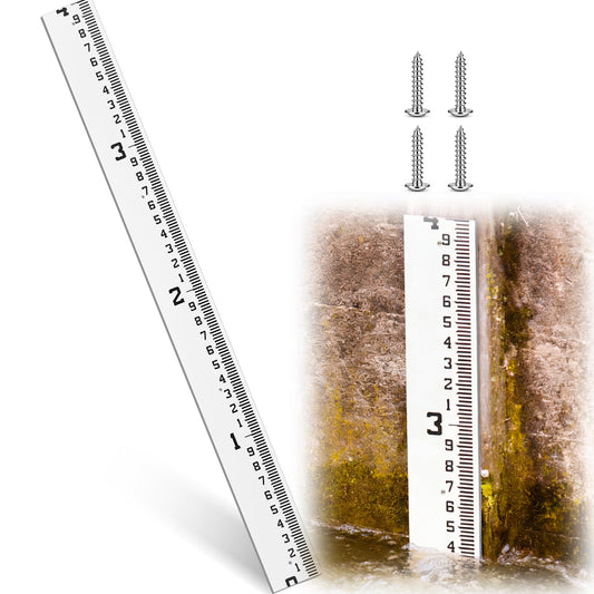 Tellegloww 4" Wide Staff Stream Gauge (100ths/10ths/feet) Fiberglass Water Snow Depth Gauge Ruler Style All Weather Water Level Indicator Tool Rust-resistant(0-4 Feet)