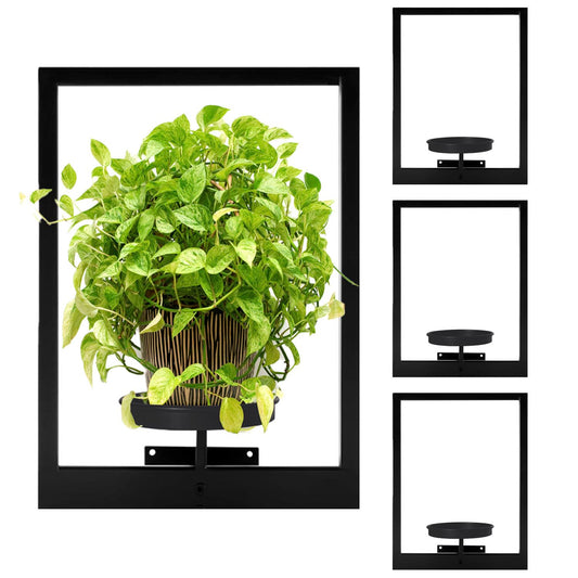 TECKED 4 Pack Black Metal Indoor Window Plant Shelves Hanging Plant Shelves Picture Frame Outdoor Plant Rack for Indoor Outdoor,Decoration Racks for Home Decor Wall