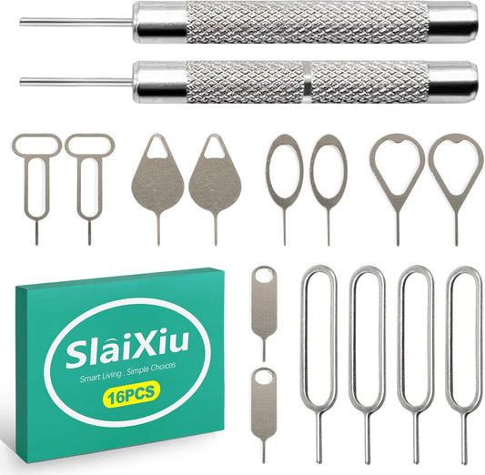 16PCS slaixiu All-in-One SIM/SD Card Ejector Kit - Replacement for iPhone, iPad, Samsung, Android Devices, Universal
