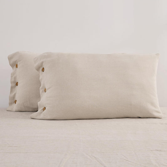 ATLINIA Linen Pillow Cases Standard Size - 20"x 26" Pillowcase Set of 2, Button Closure Cooling Breathable Pillow Cover, Bed Flax Linen Cotton Blend Farmhouse Netural Pillow Sham Linen Color
