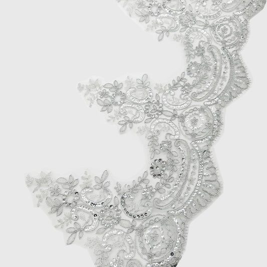 3 Yards 9 Inches Width Silver Beaded Lace Trim, Sequin Flower Embroidery Ribbon, Sequins Mesh Trim, Edging for Sewing Craft Supplies Fabric Bridal Wedding