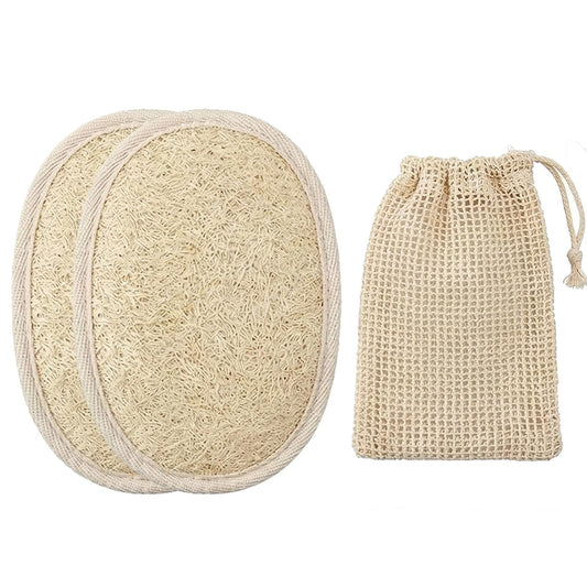 JouiiSiYa Natural Loofah Back Scrubber for Shower for Men and Women, Exfoliating Loofah Sponge with Soap Saver (2Pads+1Bag)
