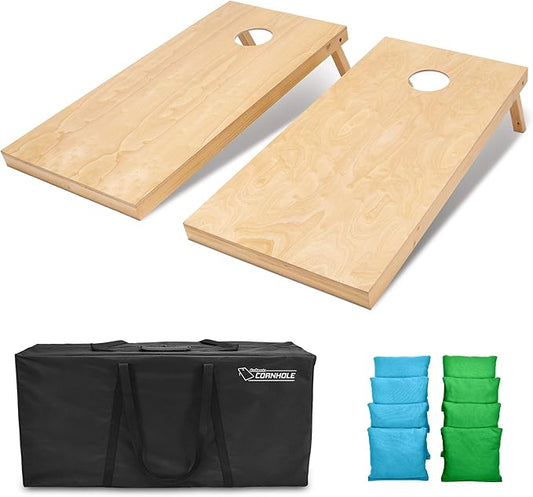 GoSports Regulation Size Wooden Cornhole Set with Natural Wood Finish - Includes Carrying Case