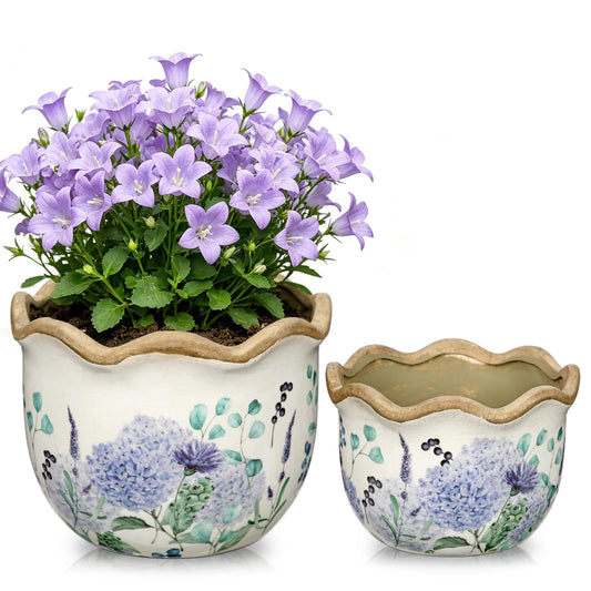 Hollyone 2 Pack Ceramic Planter Blue Vintage Ceramic Pot 5.5 + 6.6inch Decorative Flower Plant Pot with Drainage Hole Crackle Glaze for ndoor Outdoor Tuscan Decor Home Living Room Garden Decor