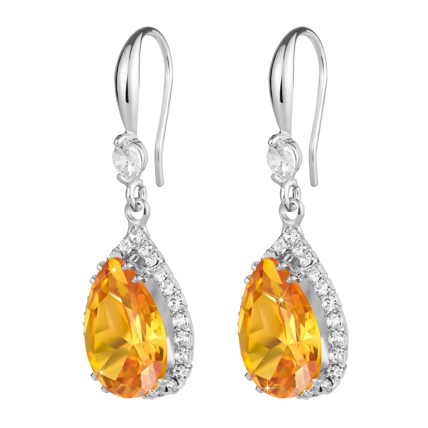 Linawe Silver Yellow Dangle Earrings, Imitation Diamond Dangle, Wedding Drop Chandelier Earrings, Rhinestone Citrine Cubic Zirconia Crystal Lemon Earrings, Bride Jewelry Set