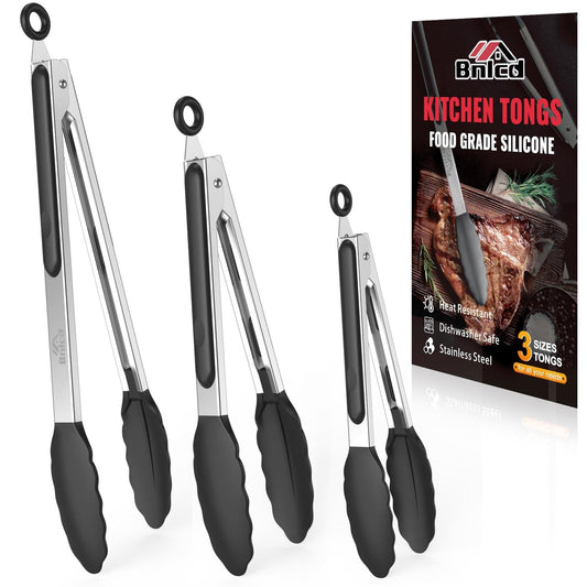Bnlcd Good Grip Cooking Tongs with Silicone Tips, Set of 3-7" 9" and 12"