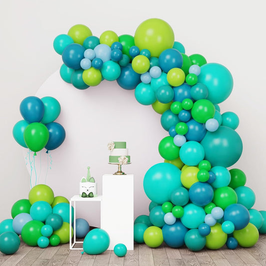 RUBFAC Green Balloon Garland Arch Kit - 138pcs Latex Balloons in Various Sizes for Birthday, Graduation, Baby Shower & Wedding Decor