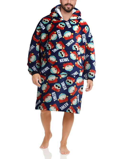COCO BRANDS Wearable Blanket Hoodie - South Park Cozy Oversized Plush Sherpa Fleece Blanket Hoodies for Women and Men, Black Red Mini Snowflake Plaid