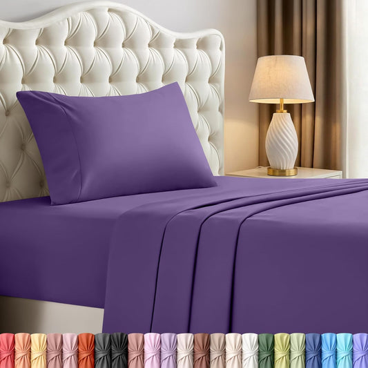 Utopia Bedding Twin Sheet Set - Soft & Breathable Microfiber, 3-Piece Bed Sheets for Twin Size Bed | Oeko-Tex Certified (Egg Plant)