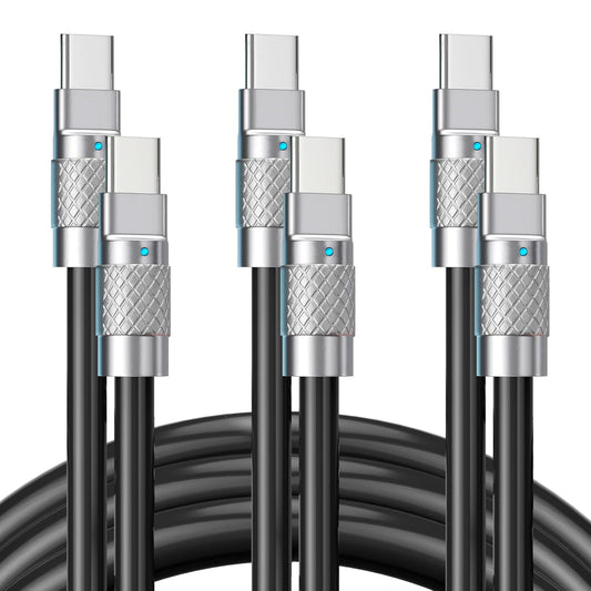 100W 6FT/2M, 3-Pack Statik TsumoCharge USB C to USB C Fast Charging Cable - Heavy-Duty Unbreakable Silicone, Supports