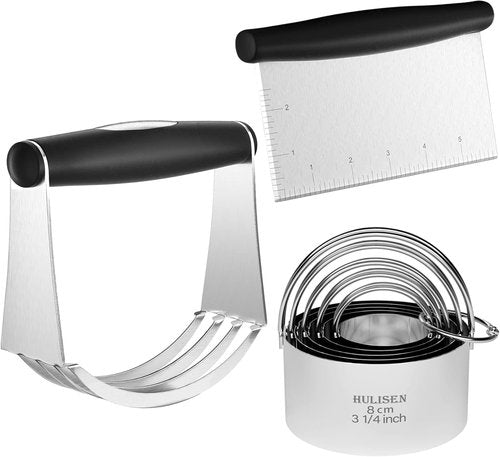 HULISEN Stainless Steel Biscuit Cutter Set - Durable Pastry Scraper & Dough Blender | Ergonomic Grip, 3-Piece Gift Set