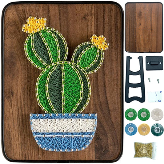 BAZIMA DIY String Art Kit for Beginner, DIY Cactus Potted Craft Kit,Unique Gift,Craft Kit for Holidays，Cactus With Yellow Flowers