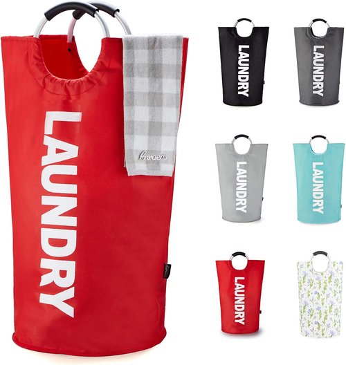 Caroeas 125L Laundry Basket - Large Free-Standing Hamper with Padded Handles | Red, Collapsible Design