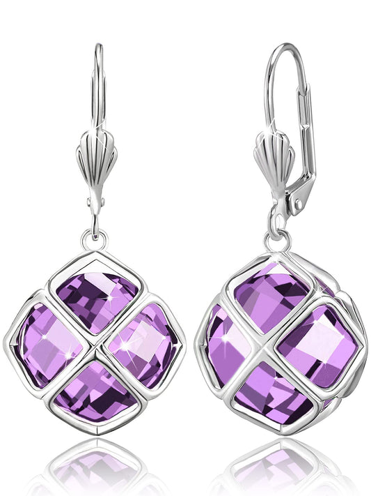 Big Light Purple Crystal Dangle Earrings for Women (Jun-Lavender-White Gold)