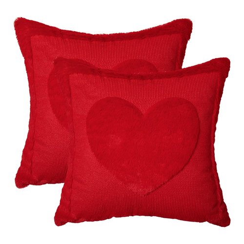 AVOIN colorlife Valentine's Day Love Heart Red Throw Pillow Covers, 18 x 18 Inch Wedding Anniversary Home Decor Gift Soft Plush Faux Fur Jacquard Cushion Case for Sofa Couch Set of 2